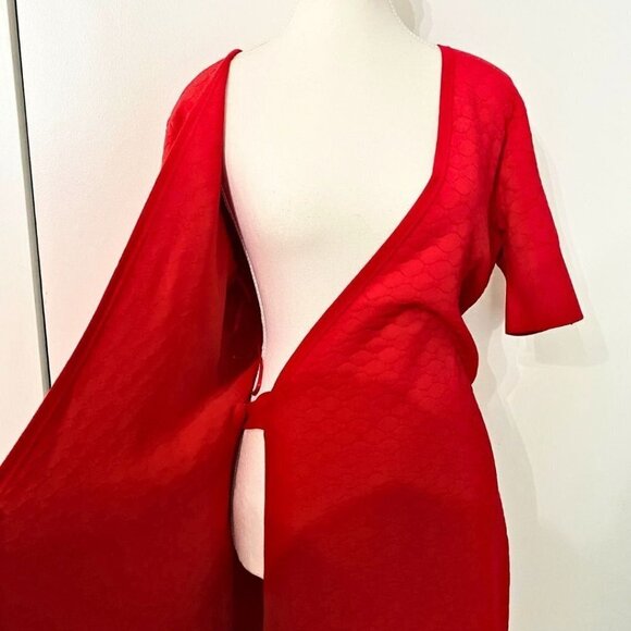 NWT DIANE VON FURSTENBERG DEPT RAY RED WRAP HONEYCOMB KNIT DRESS - S - Picture 5 of 9